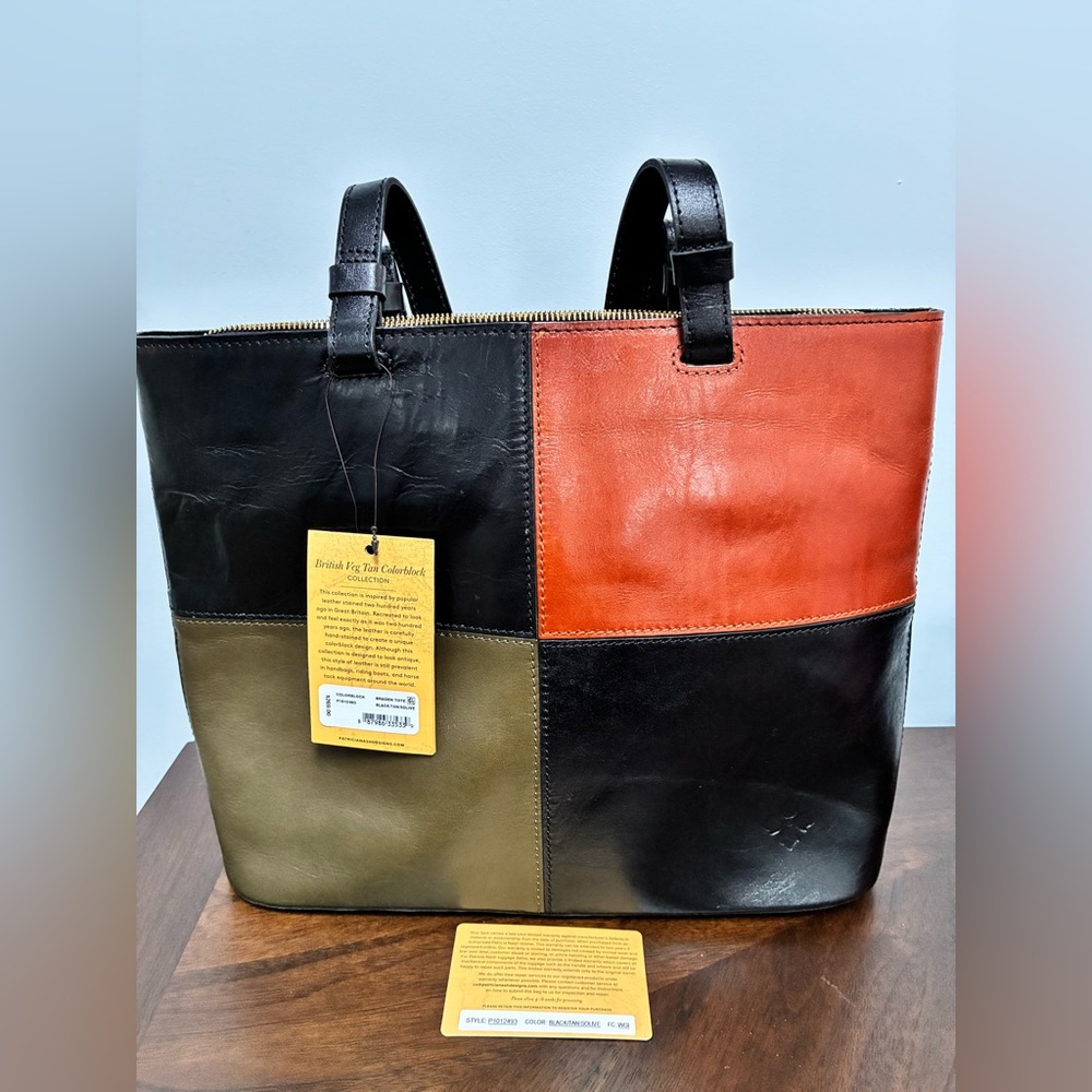Patricia Nash Braden Tote Colorblock in Black Tan Olive